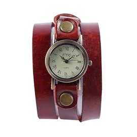 Genuine Leather Braided Strap Double Wrap Aound Watch for Women Vintage Bohemian Style Bronze Small 26mm Roman Number Dial Adjustable Wrap WatchBrown