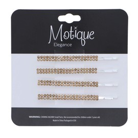 Bobby Pin with Two Lines of Rhinestones Studded Hair Pin for Women and Girls- Set of 4 Beige