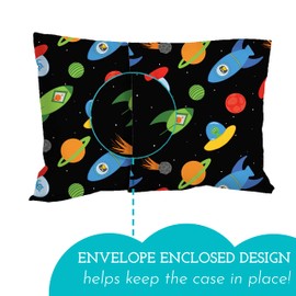 Little Sleepy Head Youth Pillow with Pillowcase 16x22, Soft Jumbo Toddler Pillow & Hypoallergenic Pillowcase - Perfect Kids Travel Pillow (Space 'N Rockets)