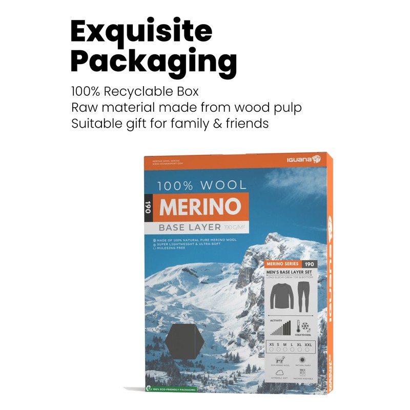 Iguana Mens 100% Merino Wool Base Layer Sets for Ski