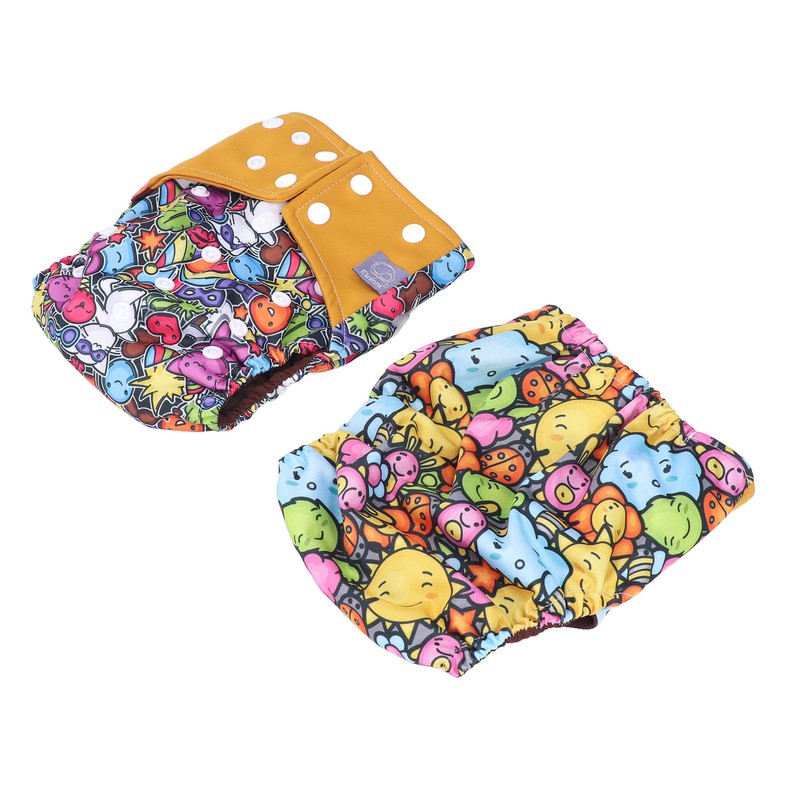 2pcs Cloth Diapers 6 Layer Structure Washable Reusable Elastic Waistband
