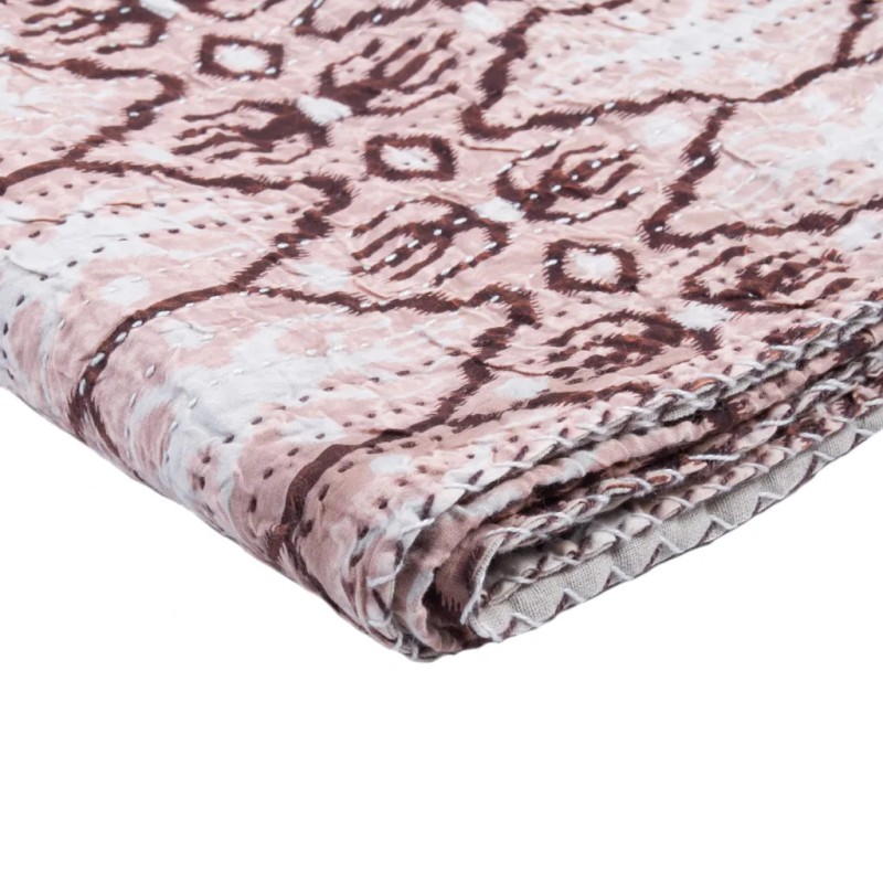 Homeroots 50" X 70" Pink and Brown Kantha Cotton Abstract