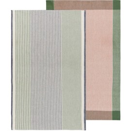 Danica Heirloom Kitchen Towels Set of 2 - Jade Green Array Stripe - 100% Cotton Dishtowels - 18 x 28in - 2 Count