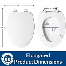 CHURCH Toilet Seat, Easy Clean Hinges Release for Deep Cleans, Durable Enameled Wood Seat, Elongated, White