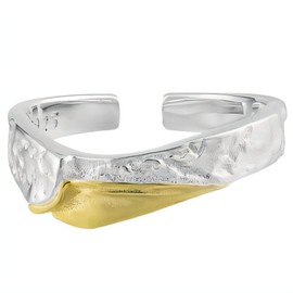 NicoWerk SRI991 Women's Silver Ring Appliqué 925 Sterling Silver Gold-Plated Hammered Band Ring with Structure Shiny Asymmetrical Adjustable, Sterling Silver