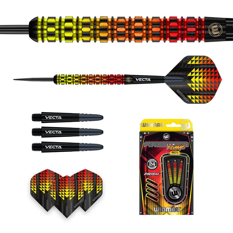 WINMAU Firestorm Flame 24 Gram Professional Tungsten Darts Set with