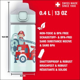 SIGG - Aluminium Kids Water Bottle - Miracle Fireman - With Straw - Leakproof - Lightweight - BPA Free - Climate Neutral Certified - School & Sports - Light Blue - 0.4L