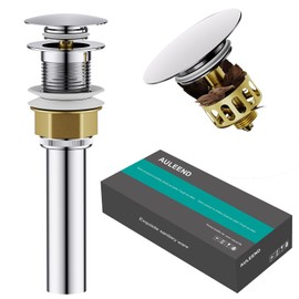 AULEEND Bathroom Sink Drain with Strainer Basket and Pop-Up Drain Stopper Set (Chrome, Without Overflow)
