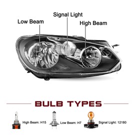 JSBOYAT Headlight Assembly Fit for 2010-2014 Volkswagen Golf/GTI/VW Jetta Sportwagen Wagon Driver and Passenger Side Headlamp Headlights VW2502144 VW2503144