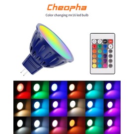 Cheopha Color Changing MR16 LED Bulb Die-Cast Aluminum, 15 RGB Colors + Warm White, 5W 12V RGB MR16 LED Color Changing Bulbs for Christmas New Year Decoration & Landscape Lighting, 3-Pack