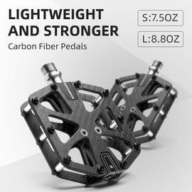 ROCKBROS Mountain Bike Pedals Carbon Fiber 3 Bearing Lightweight Road Bicycle Pedals Non-Slip 9/16" Wide Flat Pedals