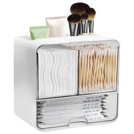 Yallmie Wall Mounted Pad and Tampon Holder, Feminine Product Organizer With Drawer and Lid Wall Mounted Qtip Holder, Cotton Pad Holder for Cotton Swab, Makeup Pads, Hair Clips