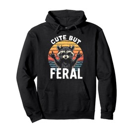 Cute But Feral Funny Racoon Sunglasses Retro Pullover Hoodie