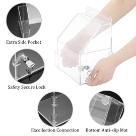 SUMTree Clear Acrylic Mountable Donation Box with Lock and Sign Holder - Lockable Charity Box for Promotions Suggestionsand More
