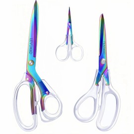 9 Inch All Purpose Scissors for Adults - Ins Style Clear Resin Handle, 2Cr13 Stainless Steel Sharp Blade - Ideal for Fabric Crafts