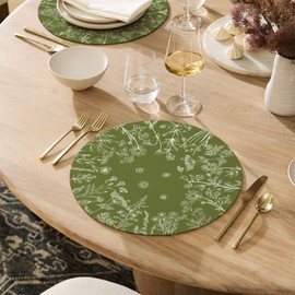 Artoid Mode Dandelion Wild Flower Round Placemats Set of 4, 15 Inch Plastic Woven Wipeable Non-Slip PVC Table Mats for Party Kitchen Dining Decor