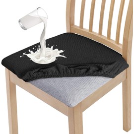 Granbest Stylish Waterproof Dining Chair Seat Covers Set of 4, High Stretch Dining Chair Seat Cushion Slipcovers Washable Seat Protector for Banquet, Kitchen, Party, Hotel (Black, Set of 4)