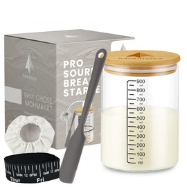 Pro Sourdough Starter Kit - 34oz Glass Jar with Bamboo Lid, Thermometer Strip, Feeding Band, Breathable cloth& Silicone spatula | All-Inclusive Baking Supplies for Artisan Bread
