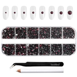 Beadsland Diamantes de imitación para maquillaje, 8 tamaños, 2500 unidades de diamantes de imitación con parte trasera plana color burdeos, gemas faci