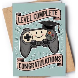 Graduation Card - Funny Graduation Gamer Card for Son, Grandson, Brother or Nephew - Congratulations Highschool, Phd, Masters Degree for Men - Fun Cute College Grad Card for him - Level Complete