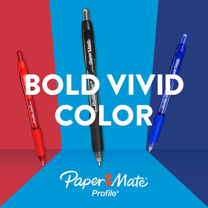 Paper Mate Gel Pen, Profile Retractable Pen, 0.7mm, Blue, 4