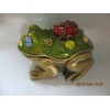 Unbranded 408 ENAMELED BEJEWELED FROG WITH LADY BUG TRINKET BOX
