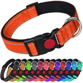 LARRYROO Reflective Dog Nylon Collar | Slide Lock Safety Buckle | Fully Adjustable | Soft Neoprene Padding (Orange, Extra Small (20cm - 30cm Neck))