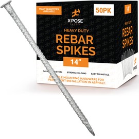 Rebar Stakes - 14 Inch Metal Spikes for Asphalt 1/2 Inch Diameter - 50 Pack Ground Stakes Heavy Duty for Speed Bump, Wheel Stop - Threaded Galvanized Steel Stakes - Rebar Support Estacas de Metal