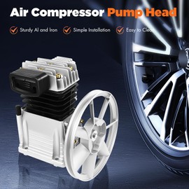2HP Twin Cylinder Air Compressor Pump Head, 1.5KW Belt Drive Aluminum Piston Pump, Oil Lubricated with Silencer, 0.8-1.0MPa, for Industrial, Automotive, and DIY Projects