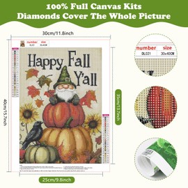 SENQAO Gnome Diamond Art Kits for Adults, Happy Fall Yall DIY 5D Diamond Painting Kits Full Drill Diamond Dots Paintings with Diamonds Gem Art and Crafts Home Decor 12x16inch