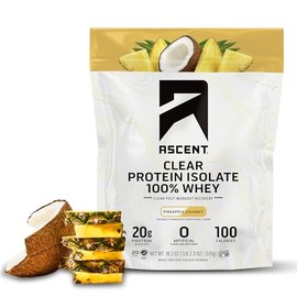 Ascent Proteína de suero 100% transparente en polvo: aislado de proteína de suero para después del entrenamiento, sin sabores ni edulcorantes artifici
