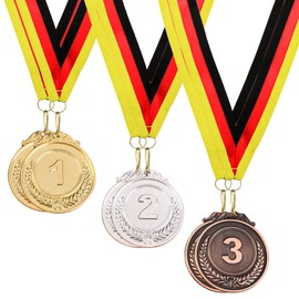 VEGCOO Pack of 6 Medals, Gold Silver Bronze Medals 5.2 cm for Teenagers, Marathon Award Football Children for Sports Nursery Competitions Prizes (Gold Silver)