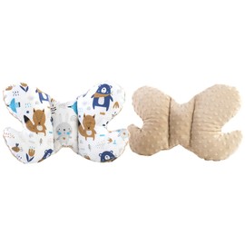 Medi Partners Head Cushion Children's Neck Support 100% Cotton / Minky Baby Neck Pillow for Car Pushchair Car Travel Sleep Neck Pillow Snooze Roll (Boho Animals with Beige Minky)