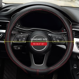 LABBYWAY Microfiber Leather Auto Car Steering Wheel Cover, Universal Fit 15 Inch Anti-Slip Wheel Protector, Black