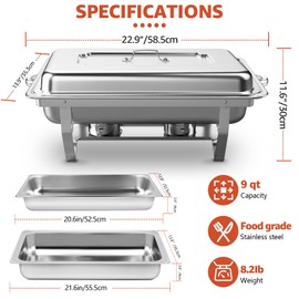 EVGTTI 9QT 5 Pack Chafing Dishes for Buffet, Buffet Servers and Warmers for Parties Food-Grade Stainless Steel, Rolled Edge for Events & Weddings, Indoors & Outdoors