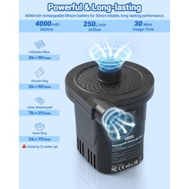 Dr.meter Air Pump for Inflatables, Rechargeable 4000mAh Battery Air Mattress Pump - Portable Quick-Fill Inflator Deflator for Outdoor Camping Inflatable Pool Float Boat Raft Yoga Ball Swim Ring Airbed