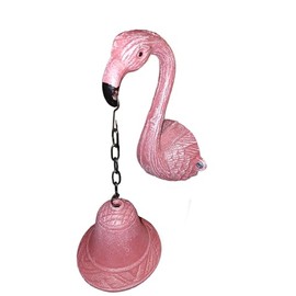De Leon Collections Rustic Pink Cast Iron Decorative Dinner Bell with Vintage Tropical Flamingo Frame