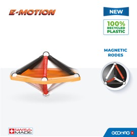 GEOMAG, E-Motion Panels, Magnetic Constructions, Make a Spinning Top, 32-Piece Pack, 100% Recycled Plastic, White