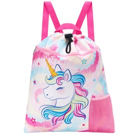 WAWSAM Gymnastics Backpack with Drawstring - 38 × 45 cm Sports Bag for Children Waterproof Swimming Beach Shopping Bag, Pink (pink unicorn)
