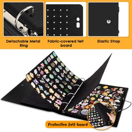 Enamel Pin Display Binder - Large Collection Storage Organizer Book with 8 Flip-Pages, 4 Ring Pin Display Folder for Brooch Buttons and Lapel Collectors. Black