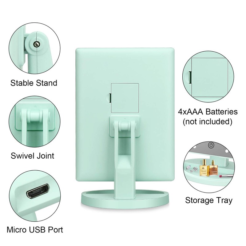 deweisn Tri-Fold Lighted Vanity Tabletop Mount Mirror with 21 LED