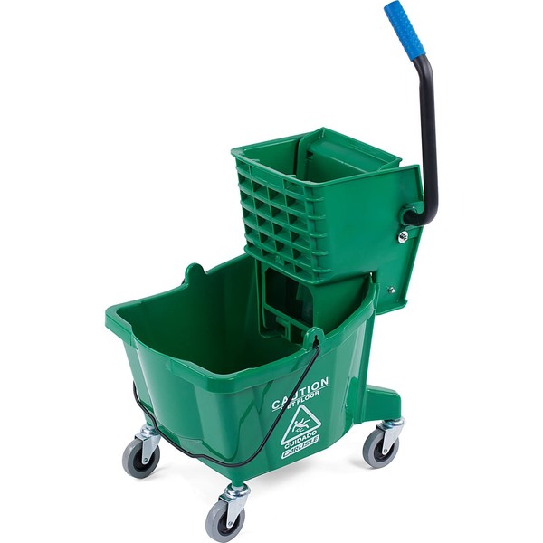 Carlisle FoodService Products Mop Bucket with Side-Press Wringer for Floor Cleaning, Restaurants, Office, And Janitorial Use, Polyproylene, 26 Quarts, Green