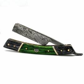 Old School Damascus Steel Straight Razor Cut Throat Barber Salon Shaving Razor Vintage Wood