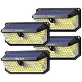 TECKNET 461 LED Solar Powered Outdoor Lights, 270° Angle & 3 Lighting Modes Motion Sensor Light Outdoor, Security Solar Lights Waterproof for Fence Front Door Yard Deck Garden Garage House - 4 Pack