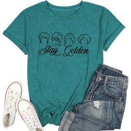 Golden Girls Women's Vintage 80s Letter Print Sleeveless Crew Neck T-Shirt 60% Polyester 35% Cotton 5% SpandexColor: Cyan, Size: L