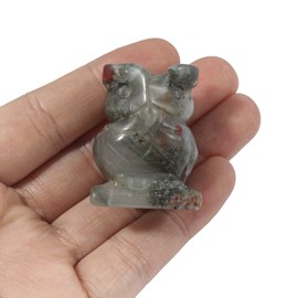 Lovionus89 Natural Africa Bloodstone Owl Bird Statue, Hand Carved Healing Crystal Animal Figurines Home Decoration 1.5 inches
