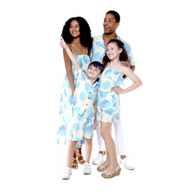 Matchable Family Hawaiian Luau - Ropa para hombres, mujeres y niños, color crema de palma del Pacífico, Volantes elásticos para niña, 4 Años