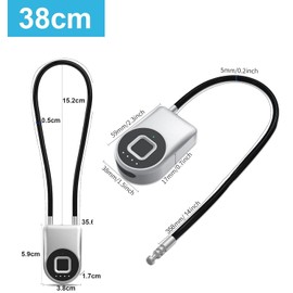 Cord Padlock eLinksmart Fingerprint Cable Lock - Cabinet Padlock Furniture Lock Waterproof Phone App Travel Lock: 38CM Steel Cable Lock for Gate Fence Door School Gym Locker Helmet Luggage