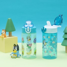 Zak Designs Zak Designs Bluey Kids Water Bottle for School or Travel, 16oz Durable Plastic Water Bottle with Straw, Handle, and Leak-Proof, Pop-Up Spout Cover, 2-Pack Set (Bluey & Bingo)
