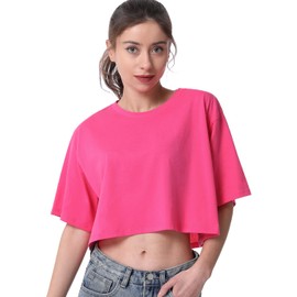 Cosy Pyro 4-Pack Women's Cotton Crop T-Shirts Short Sleeve Solid Cropped Athletic Top Round Neck Casual Workout Yoga Tees Black/Gray/Army/Rose S